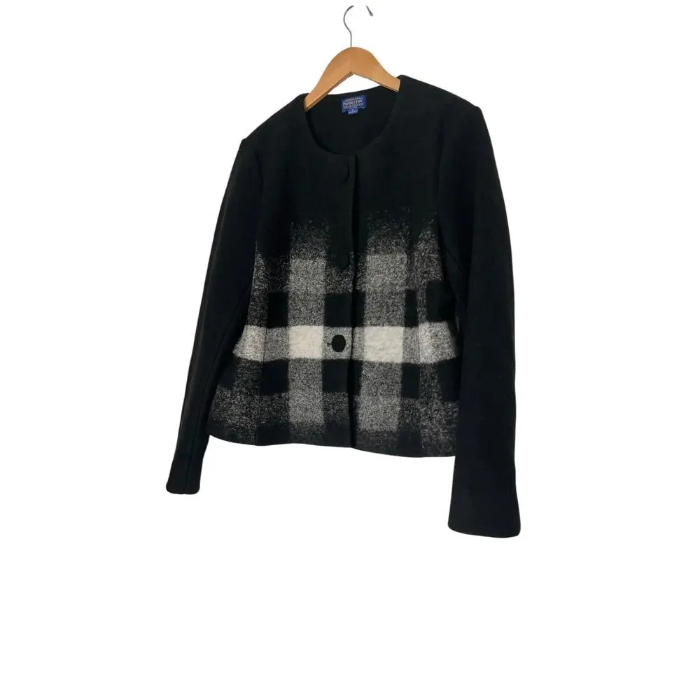 Vintage 90s Pendleton Ombre Plaid Wool Coat Dark Academia NWT L - Picture 2 of 14